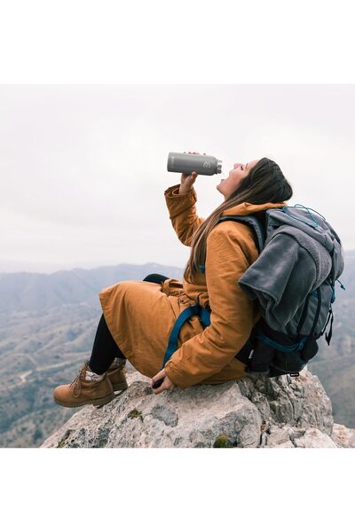 Zahive 1L Stainless Steel Insulated Water Bottle with 3 Lids & Bag (Cool Gray)