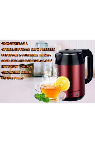 Hausberg Rychlovarná konvice HB-3623RS, 1800 W, objem 2,2 l, automatické vypnutí, červeno-černá