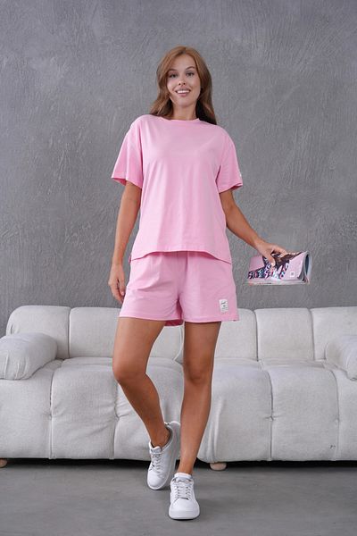Park Karon Crew Neck Short Sleeve Top Waist Lace up Elastic Shorts Basic Knitted Two Piece Set