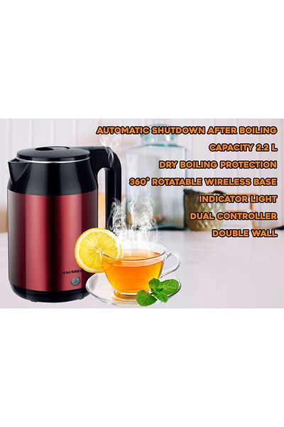 Hausberg Rychlovarná konvice HB-3623RS, 1800 W, objem 2,2 l, automatické vypnutí, červeno-černá