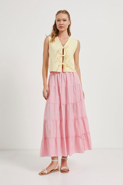 Arma Life Women's Tie Front Linen Look Yellow Crop Vest