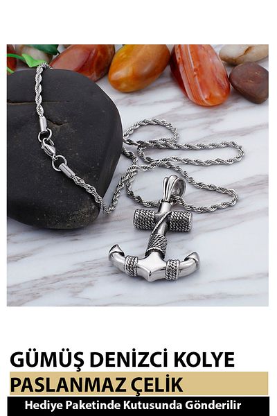 Nehir Modern Design Unisex Fashion Anchor Angel and Compass Necklace