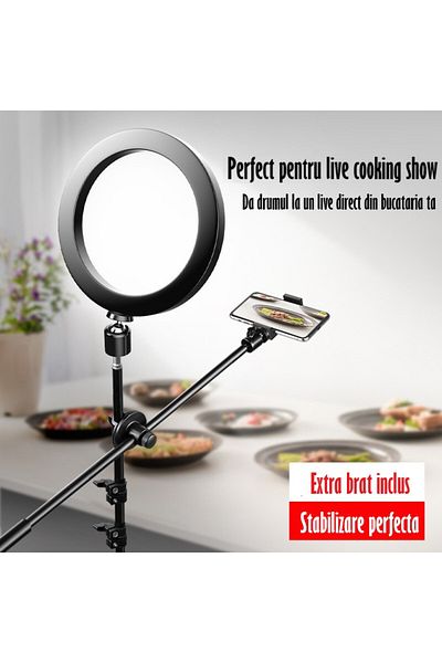 REVOSE Lampa Circulara Ring Light ™ Cu Extra Brat, Diametru 26cm/10inch Led