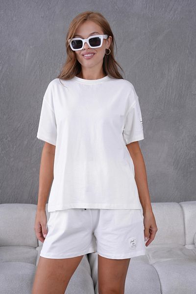 Park Karon Crew Neck Short Sleeve Top Waist Lace up Elastic Shorts Basic Knitted Two Piece Set