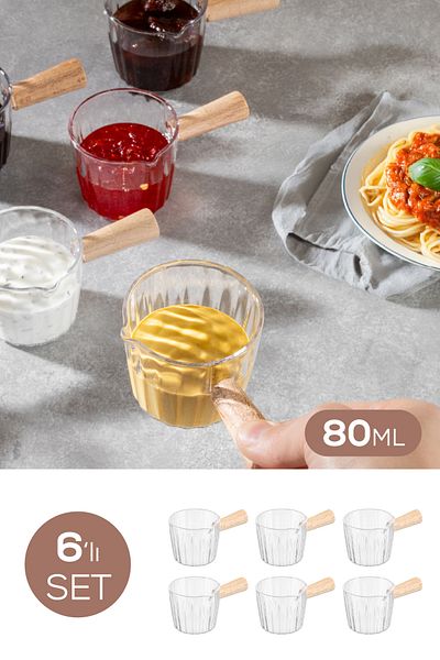 Vienev Set of 6 Wooden Handle Acrylic Sauce Bowl 80 ml
