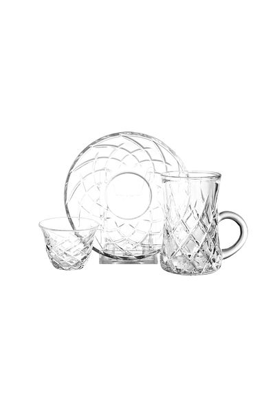 Dania Saudi tea and coffee set made of clear glass, 18 pieces, consisting of 6 tea cups + 6 tea saucers + 6 Saudi coffee cups