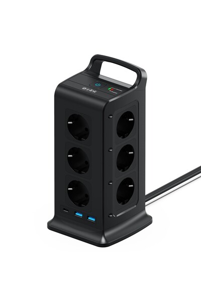 S-LINK PRZ02 VoltBar 12 Soketli 2*USB+TYPE-C PD Hızlı Şarjlı 2M 1050 Joule Ta...