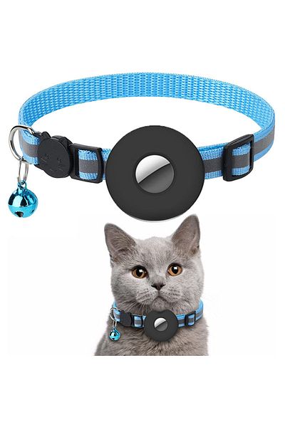 NO BRAND Adjustable cat collar, anti-lost, traceable, reflective, with bell, blue