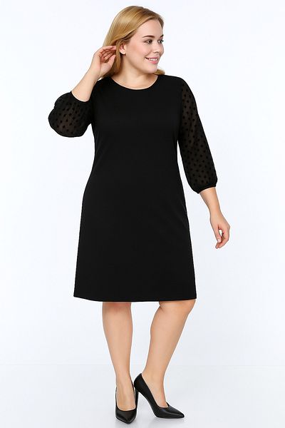 sharin Women's Plus Size Black Midi Length Crew Neck Dress 12m-2332