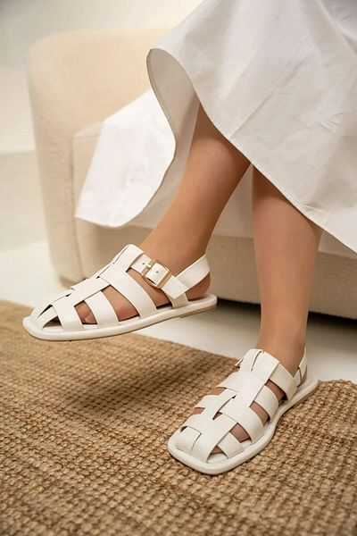 LamintaGlobal Tool White Cage Detailed Women's Sandals