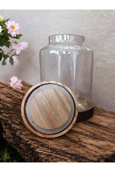 MİEN وعاء زجاجي بغطاء دائري من أكاسيا (1100 مل)