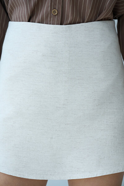 LOOSH Kadın Naturel Keten Dokulu Mini Şort Etek