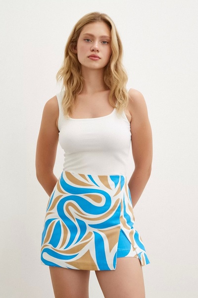 Never more Blue Patterned Short Skirt