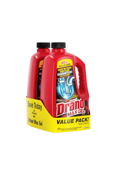 Drano مزيل انسداد المجاري ماكس جل، قطعتان، سعة 1 جالون