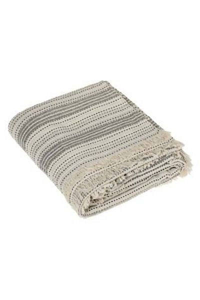 Jumbo Decorative Cover Beige with Black Stripe & Fringe for 3-Seater Sofa 280 x 180 cm