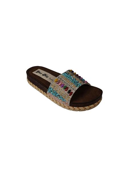 Yaz Kış Ayakkabı Yazkiş Women's Black Gold Beaded Stone 4cm Thick Sole Wrap Cork Sole Slippers