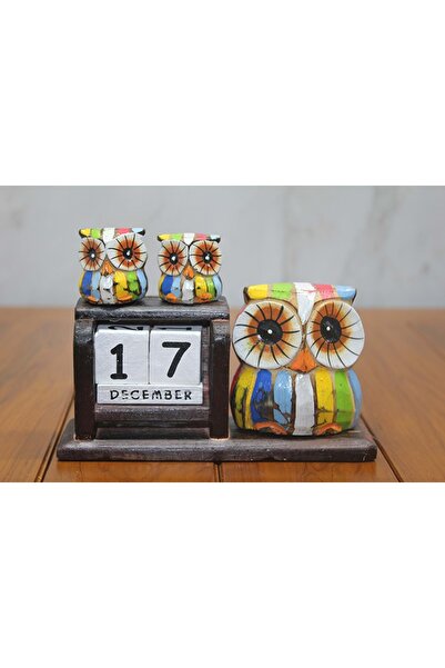 Store Ahşap Baykuş Takvim 11x16 cm Şık Dekoratif Premium Hediyelik Ofis/Ev Masaüstü