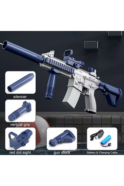 SprintMag Pistol cu Apa Automat cu Jet Continuu Amortizor Luneta Tragere 10m cu Acumulator 3, 7V Alb/Albastru