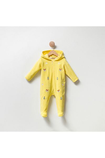 Cassiope Baby Zippered Jumpsuit Squirrel, House, Tree Embroidered, Knitted Terry Fabric
