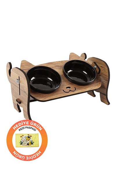 GOBYPET Wooden Cat Food Ceramic Water Bowl Stand, Cat Food Bowl, Gift Cat Carpet