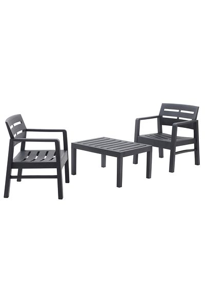 Progarden Set mobilier terasă/grădină, Lombok, 3 piese, polipropilenă, antracit, 2 scaune, masă