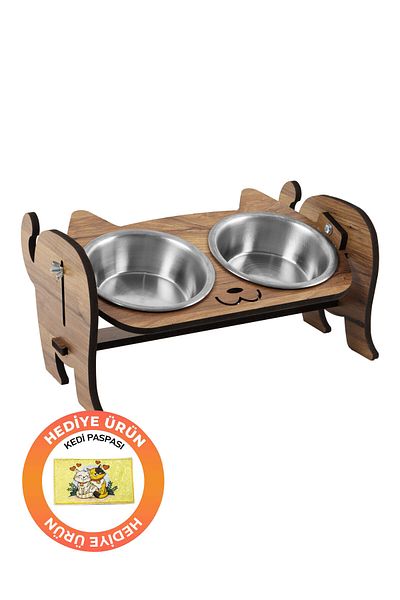 GOBYPET Wooden Cat Food Ceramic Water Bowl Stand, Cat Food Bowl, Gift Cat Carpet