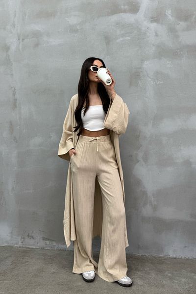 spirituel Women's Split Seersucker Double Kimono Set