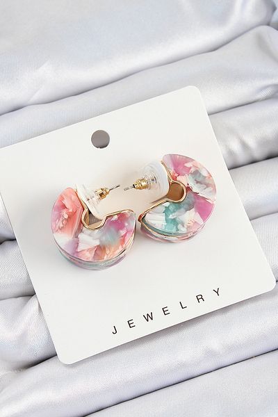 SeyCey.co Brass Marble Pattern Vintage Half Ring Model Gold Color Women's Earrings