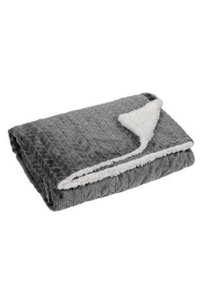 Jumbo Winter Decorative Throw Blanket Imitation Sherpa Gray White for Armchair 160 x 130 cm
