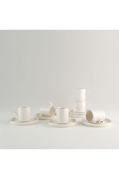 Kütahya Porcelain Bone Desire 12Pcs Coffee Set for 6 People with Gold Mesh