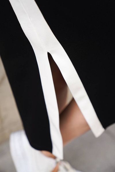 Ded COLLECTION Women's White Side Stripe Detailed Round Neck Thick Strap Midi Slit Modal Dress