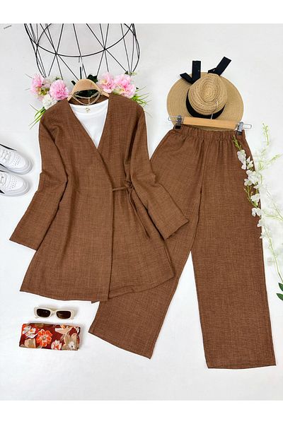 YEDİLALE Yandan Tie-Tie Tunic with Wide Leg Pants Double Set