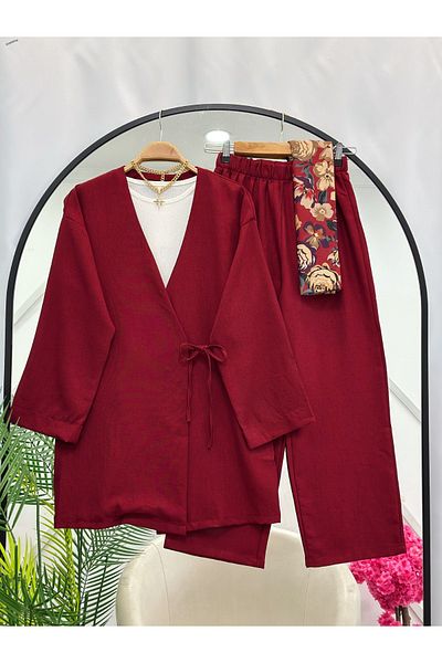 YEDİLALE Yandan Tie-Tie Tunic with Wide Leg Pants Double Set
