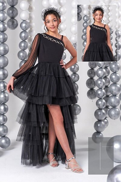 Turuncu Gardrop 10-15 Yaş Kuğu Model Önü Kısa Arkası Uzun Çapraz Yaka Kat Kat...