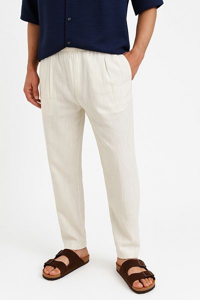 MİRMARONİ Men's Pleated Comfortable Fit Linen Textured Trousers