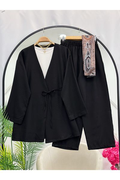 YEDİLALE Yandan Tie-Tie Tunic with Wide Leg Pants Double Set