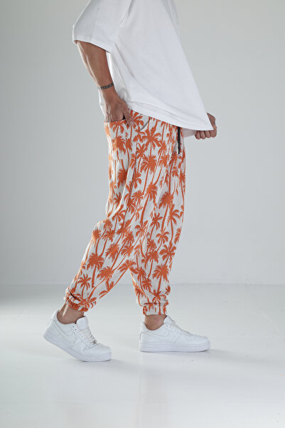 COCOPELLI Palm Patterned Orange Pleated Jogger