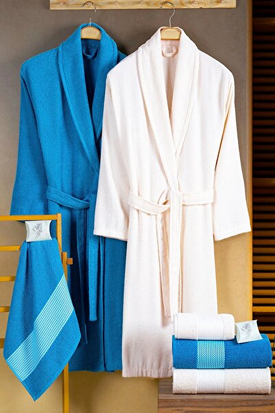 BAMİROSE Dream 8 Piece Boxed Cotton Bathrobe Set (2 Bathrobes, 2 70X140 Bath ...