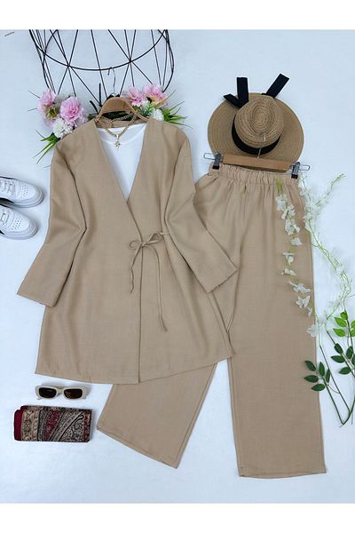 YEDİLALE Yandan Tie-Tie Tunic with Wide Leg Pants Double Set