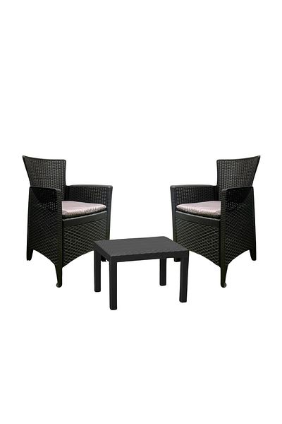 Progarden Set mobilier de grădină/terasă, Forest, 3 piese, polipropilenă, antracit, 2 scaune, masă, perne