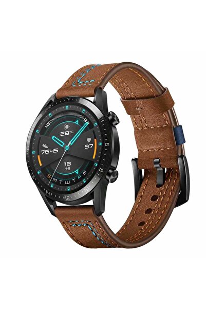 Maks Technology Galaxy Watch 46mm (22mm) Uyumlu KRD-19 Deri MKST Kordon-Kahve...