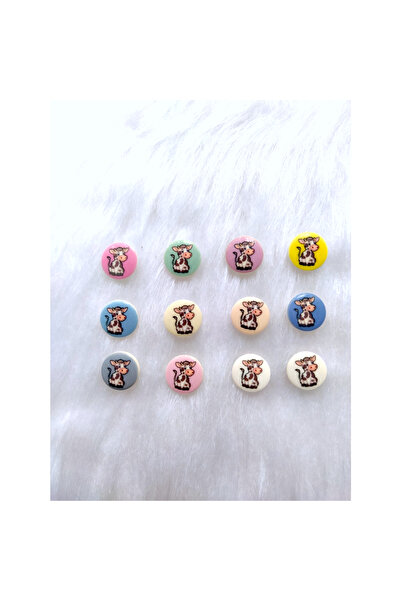 Zedhobi 60 Adet 15 Mm Arkadan Delikli Renkli Buzağı Desenli Figürlü Düğme
