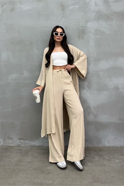 spirituel Women's Split Seersucker Double Kimono Set
