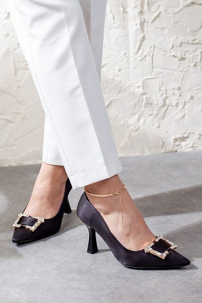Adım Adım Women's Black Satin Heeled Shoes