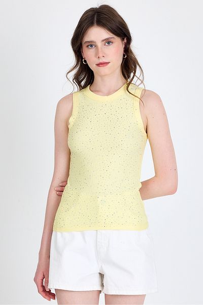 Rays Yellow Stone Processing Detailed Halter Neck Knitted Undershirt 0349