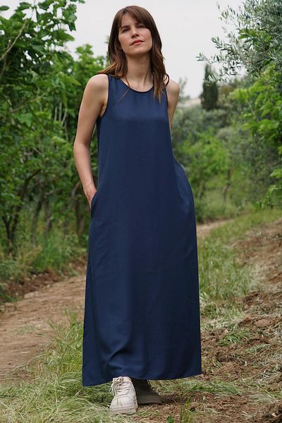 Defne&Apollon İpekçilik Luna Bold – Thick Strap Dress – Navy Blue