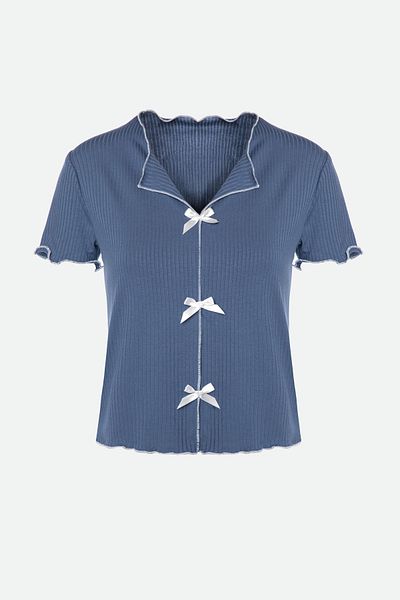 koza iç giyim Women's Short Sleeve Bow Tie Pajama Set