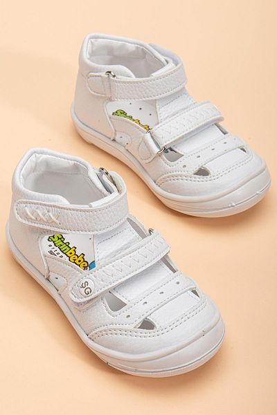 Dilimler Ayakkabı Şirinbebe Orthopedic Baby Boy Firstadım Shoes White Double Velcro Side Open