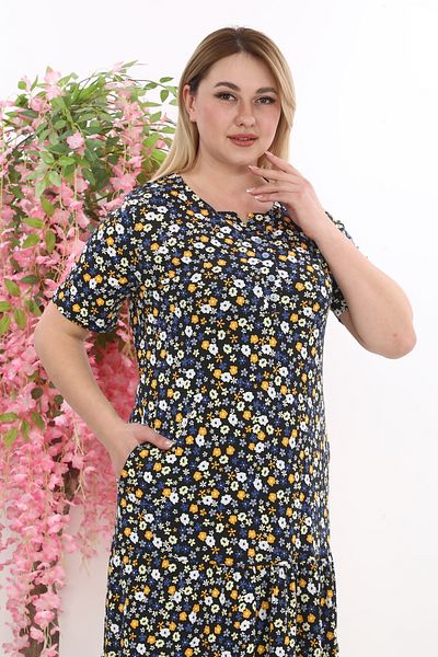 STELLETO Button Collar Double Ruffle Pockets Plus Size Summer Modal Dress
