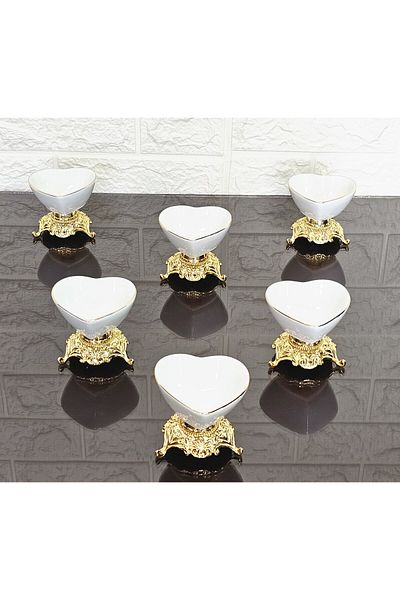atabey home Casting 3-Footed Heart Type Porcelain Delight Bowl & Sauce Bowl Set of 6 Real Gold Gilded